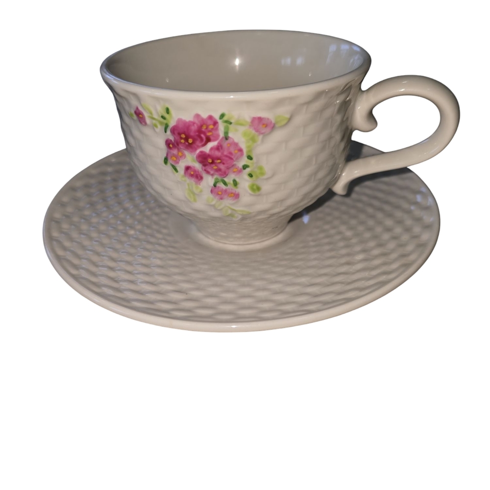 Floral White Teacup and Saucer Set